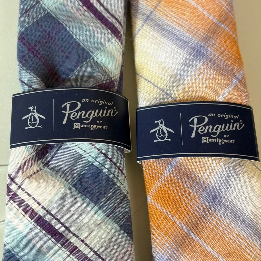 Original Penguin‎ Munsingwear Cotton Madras Plaid Men Ties Lot 2 Blue Orange NWT